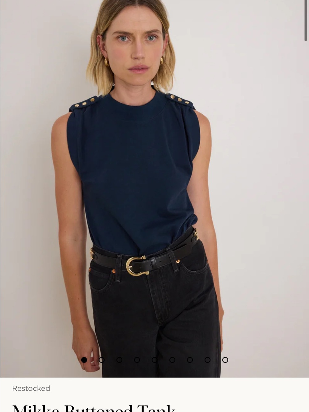Button-Detail Navy Sleeveless Tank Top